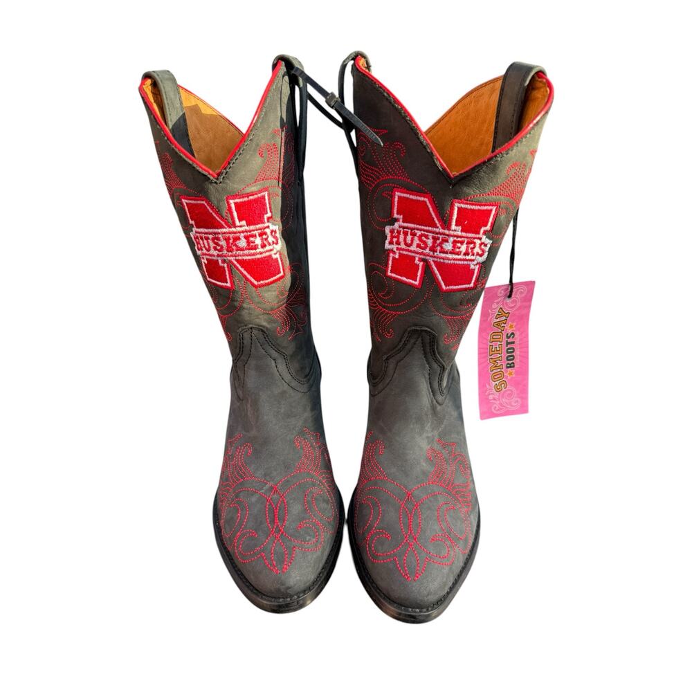 Nebraska Huskers Kids Cowboy Boots Someday Boots Black Red Leather Size 2 Youth